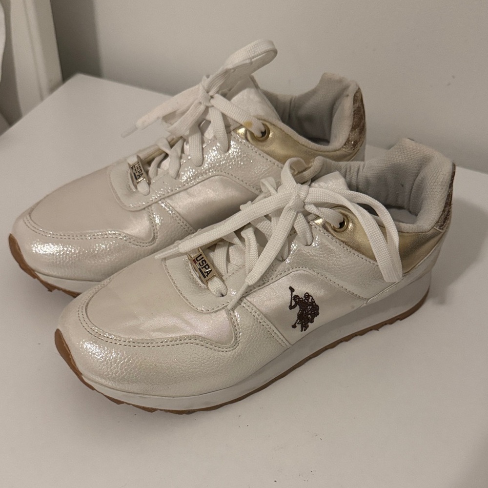 U.S. Polo Assn. Cream and Gold Sneakers